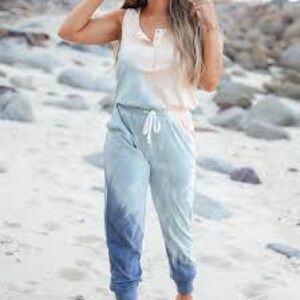 Stylish Blue and Cream Jumpsuit